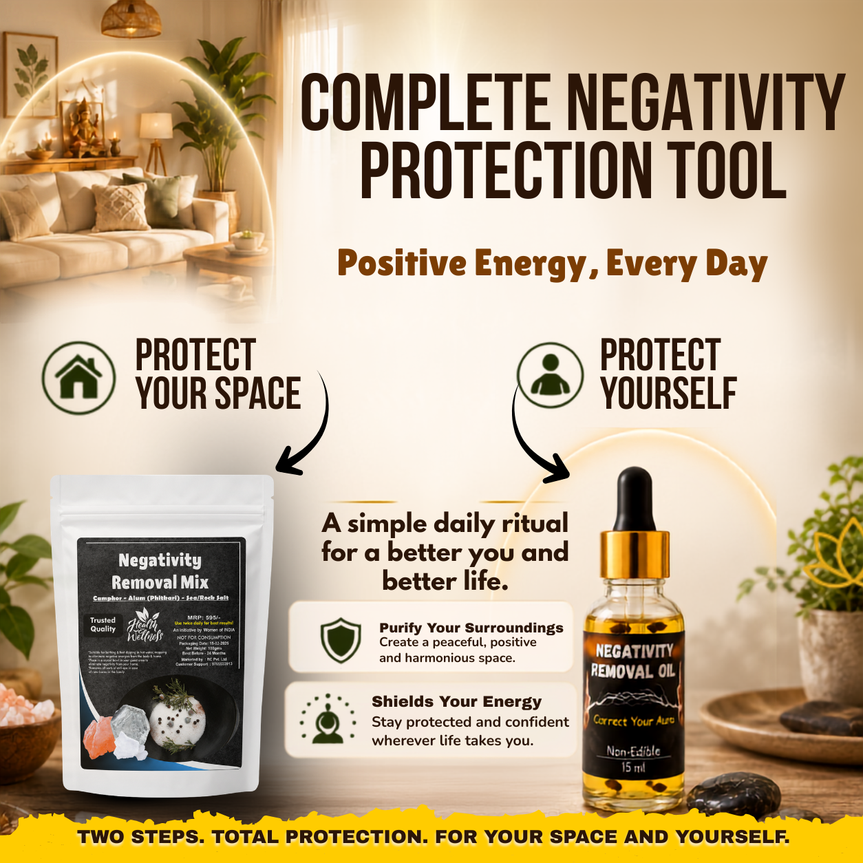Complete Negativity Protection Tool, Negativity removal Mixture & Oil | Indoor & Outdoor Daily Protection Ritual