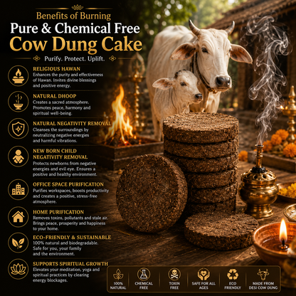 Pure Cow Dung Cakes (Upale) – Buy 2 Get 1 Free | Havan, Pooja & Aura Cleansing | 8-10 Pcs per Pack