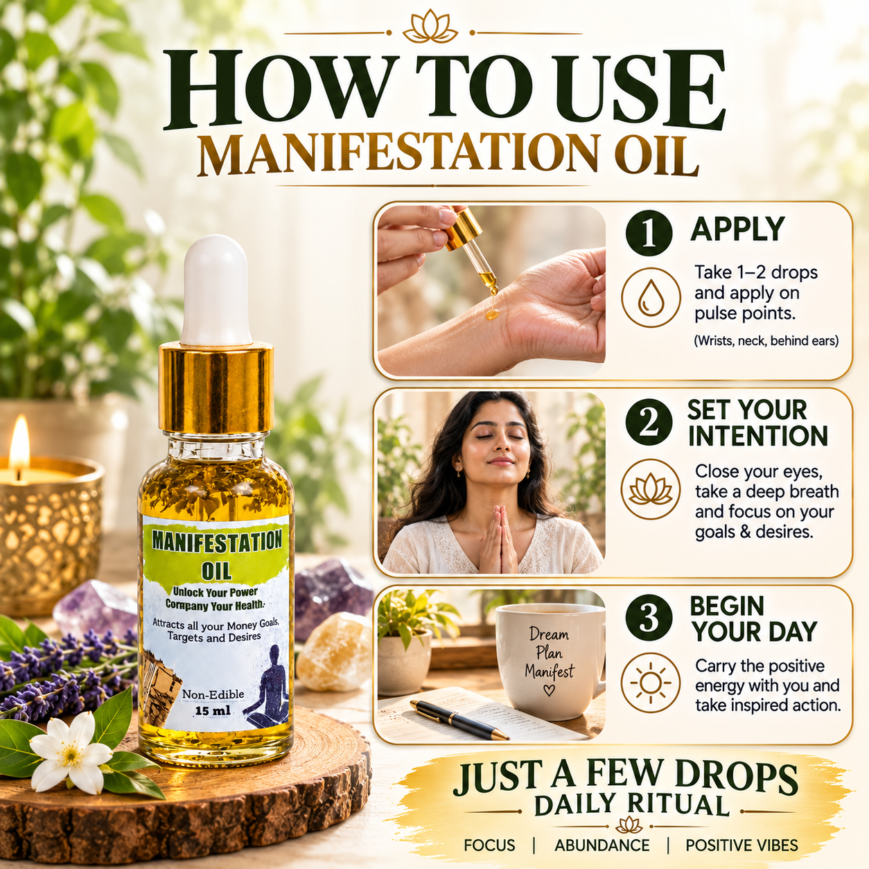 Manifestation Oil – Charged & Enchanted Oil to Manifest Desires | 15ml