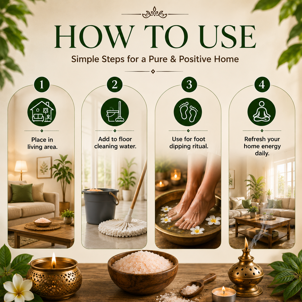 Vastu Shuddhi, Salt Blend for Home Energy Cleansing | Camphor, Alum & Salt Mix | Home Aura Detox | Floor Cleaning Additive | Foot Soak Ritual | For Washroom, Living Room & Entrance