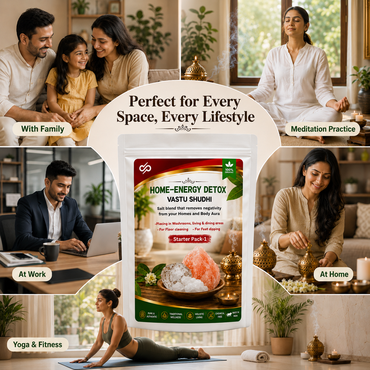 Vastu Shuddhi, Salt Blend for Home Energy Cleansing | Camphor, Alum & Salt Mix | Home Aura Detox | Floor Cleaning Additive | Foot Soak Ritual | For Washroom, Living Room & Entrance
