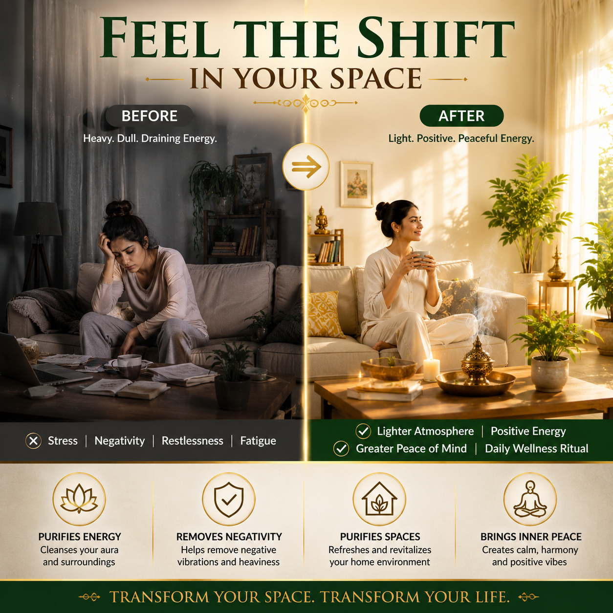 Instant Aura Detox Agni Shuddhi Smudge Pack | Traditional Aura Cleansing & Space Purification Blend | Home, Office, Pooja, Yoga & Meditation Use | Daily Wellness Ritual | 50gm