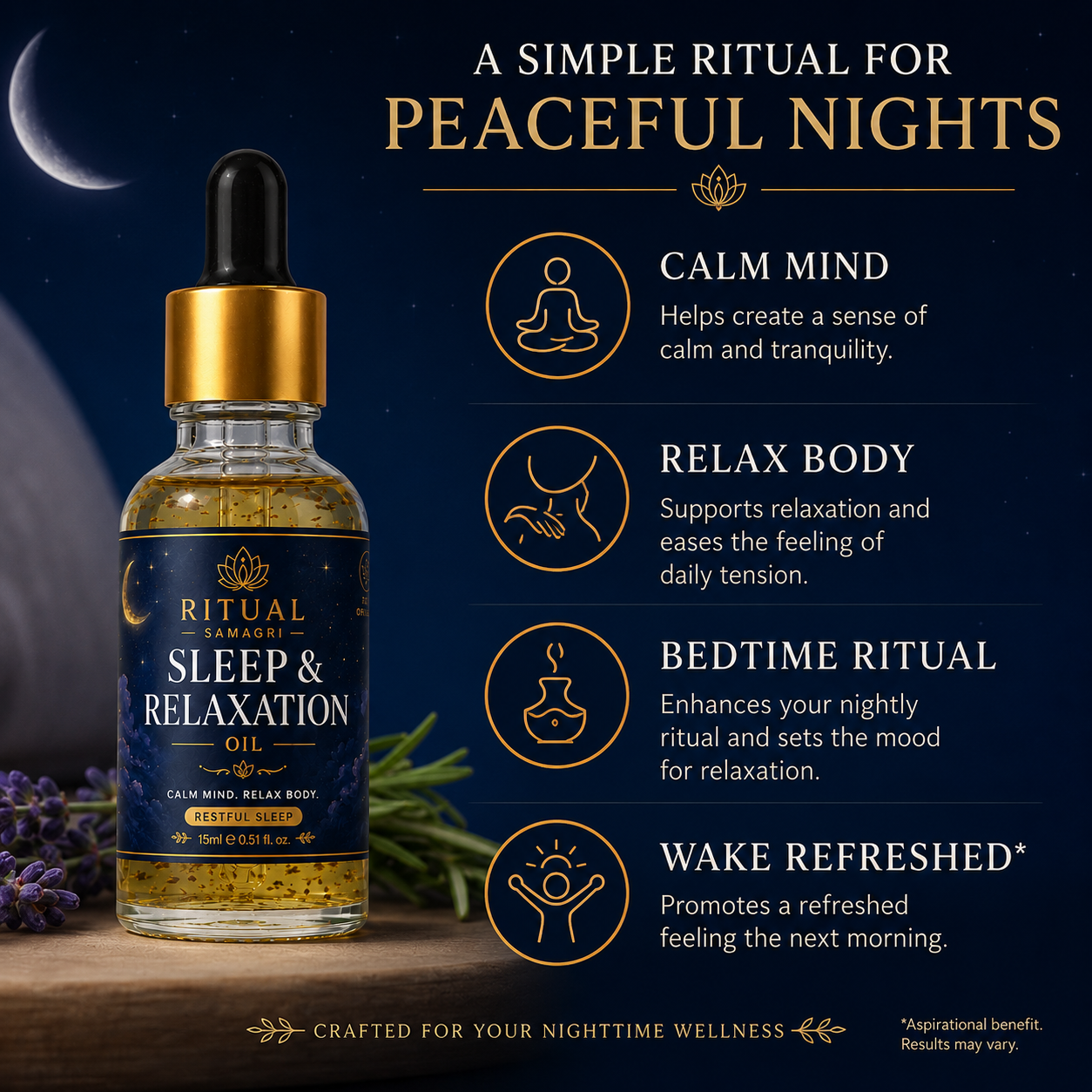 Sleep & Relaxation Oil – Bedtime Wellness Oil | Aromatherapy Botanical Blend for Evening Routine | 15ml