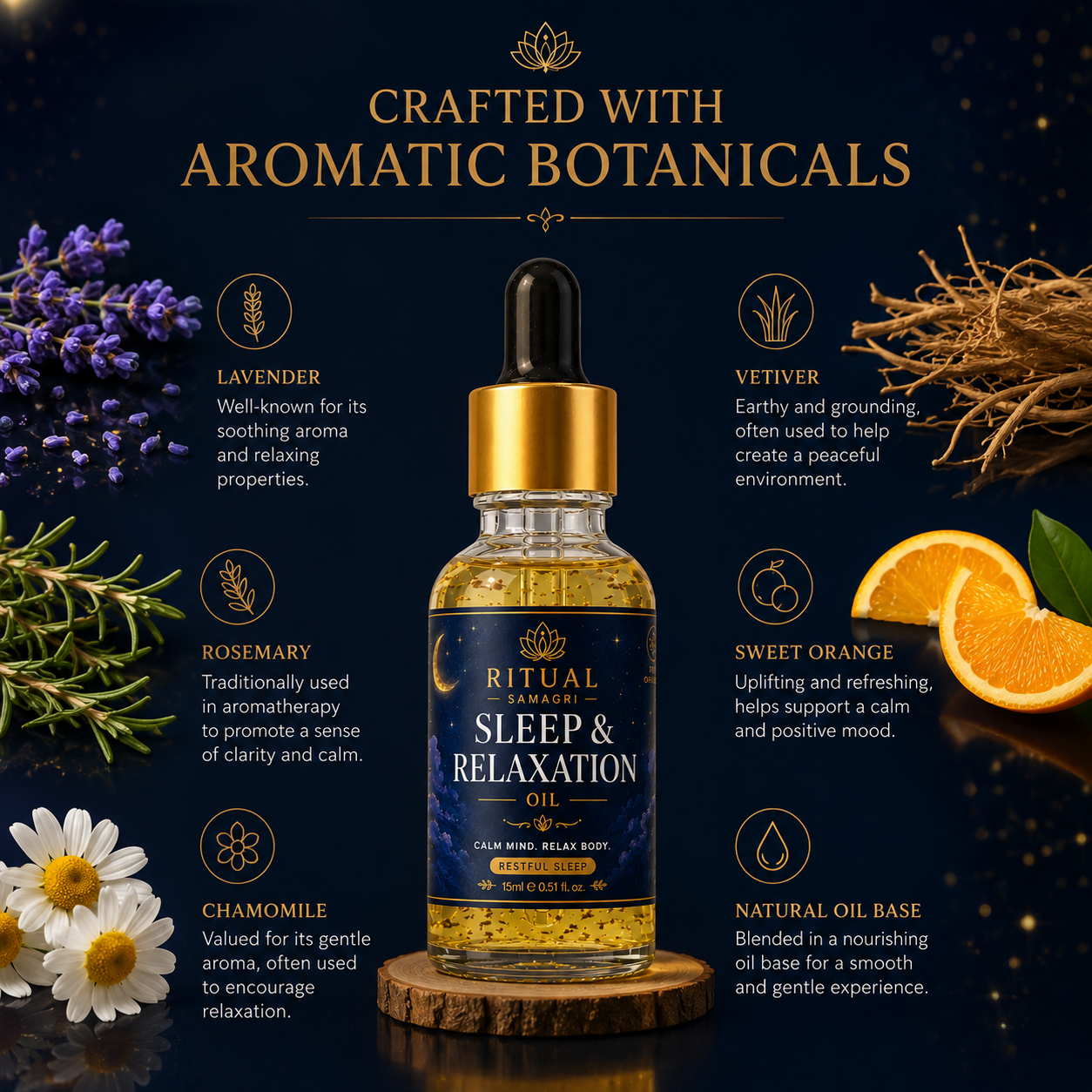 Sleep & Relaxation Oil – Bedtime Wellness Oil | Aromatherapy Botanical Blend for Evening Routine | 15ml