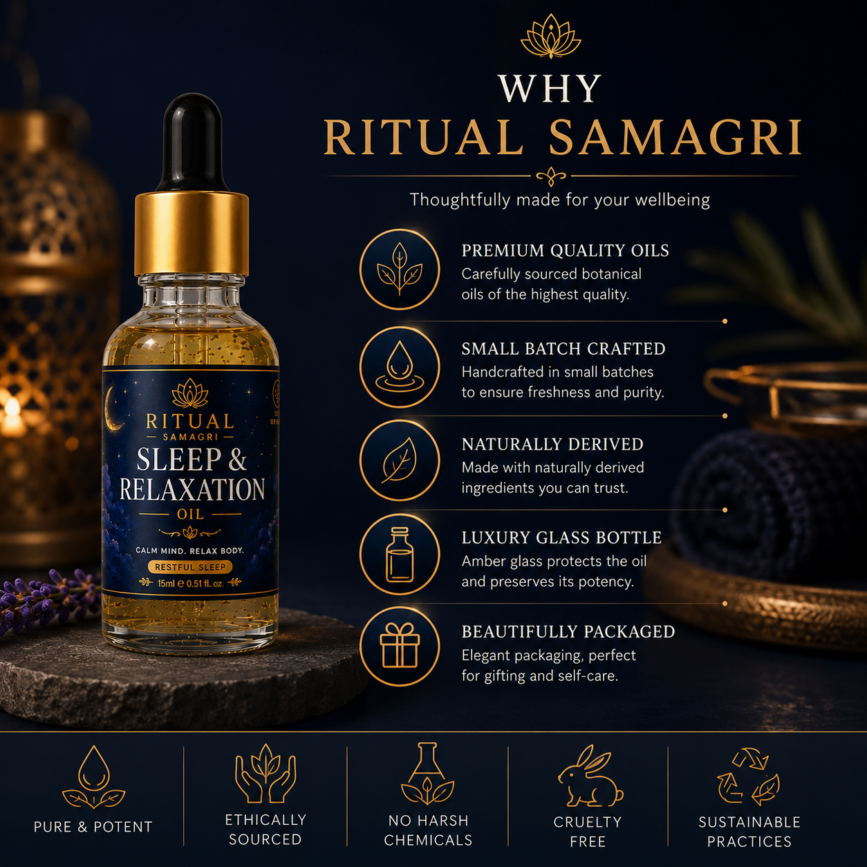 Sleep & Relaxation Oil – Bedtime Wellness Oil | Aromatherapy Botanical Blend for Evening Routine | 15ml