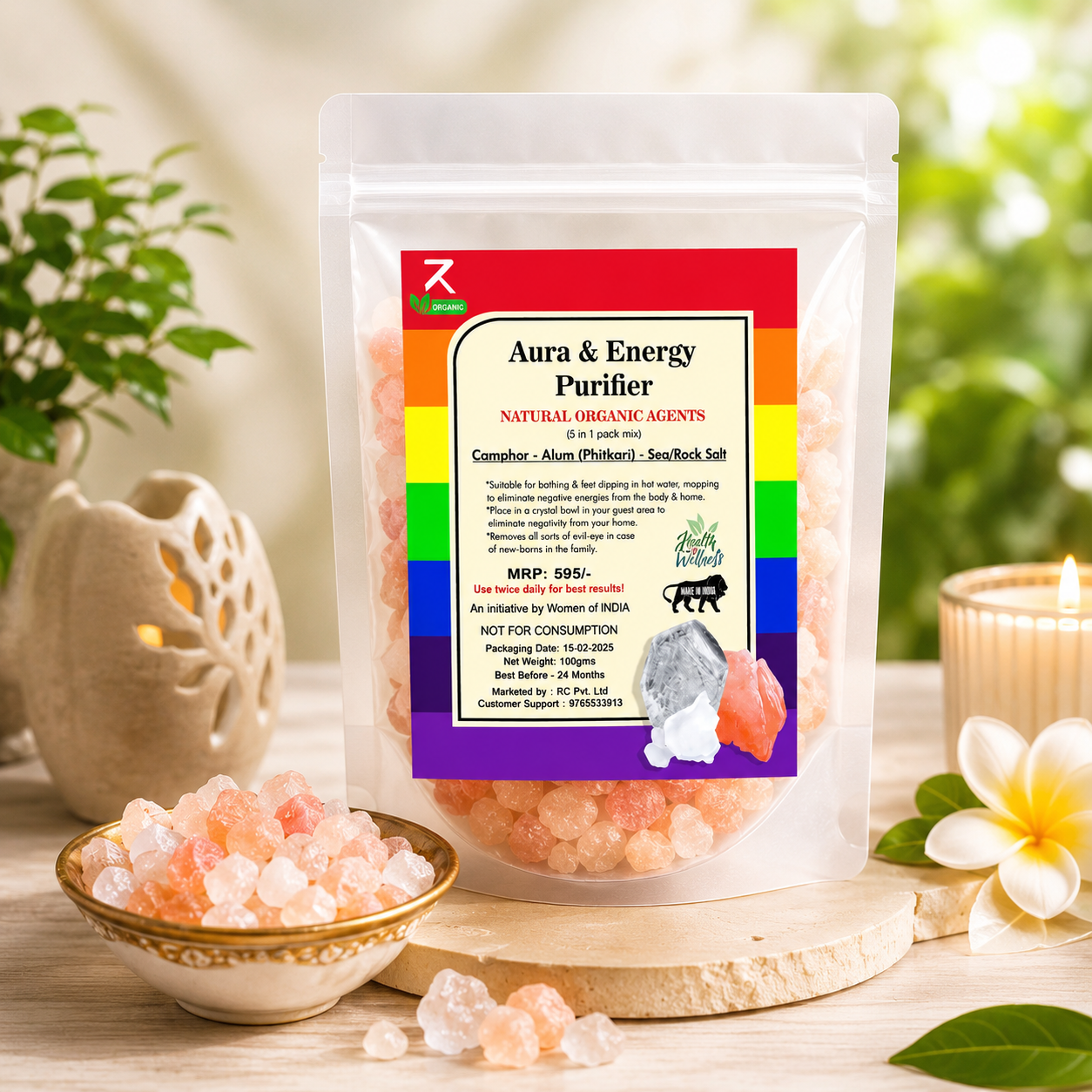 Aura & Energy Booster Powder – Natural Rock Salt, Phitkari & Camphor Blend for Space Purification