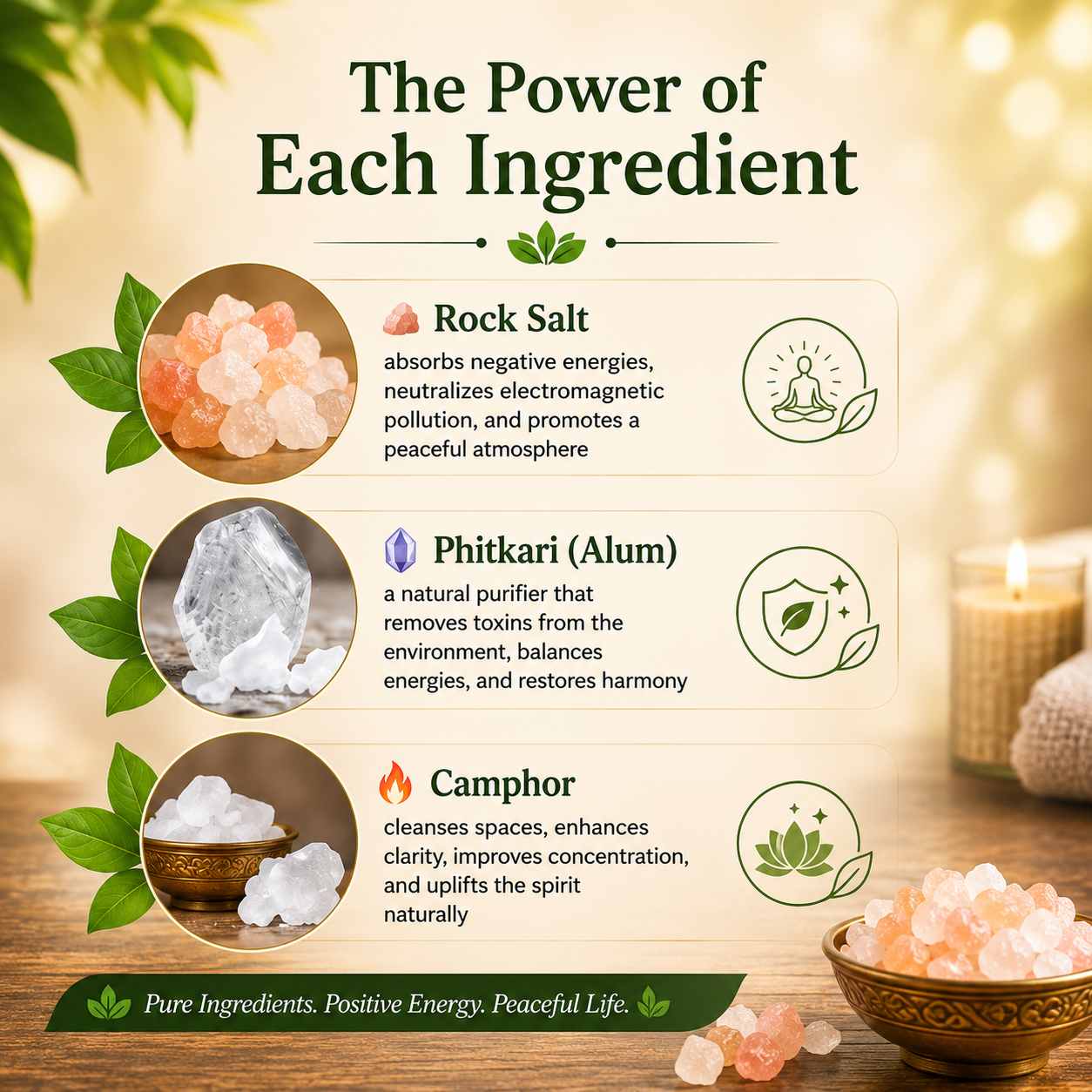 Aura & Energy Booster Powder – Natural Rock Salt, Phitkari & Camphor Blend for Space Purification