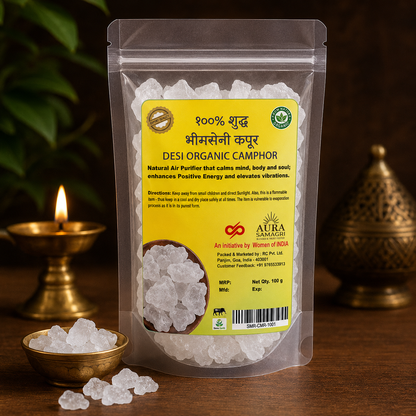 Organic Bhimseni Camphor for Electric Diffuser, Pooja & Aura Cleansing – Pure Chemical-Free Kapoor | 100g x Pack of 2