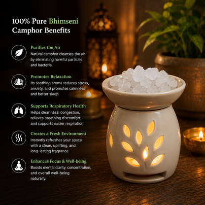 Organic Bhimseni Camphor for Electric Diffuser, Pooja & Aura Cleansing – Pure Chemical-Free Kapoor | 100g x Pack of 2
