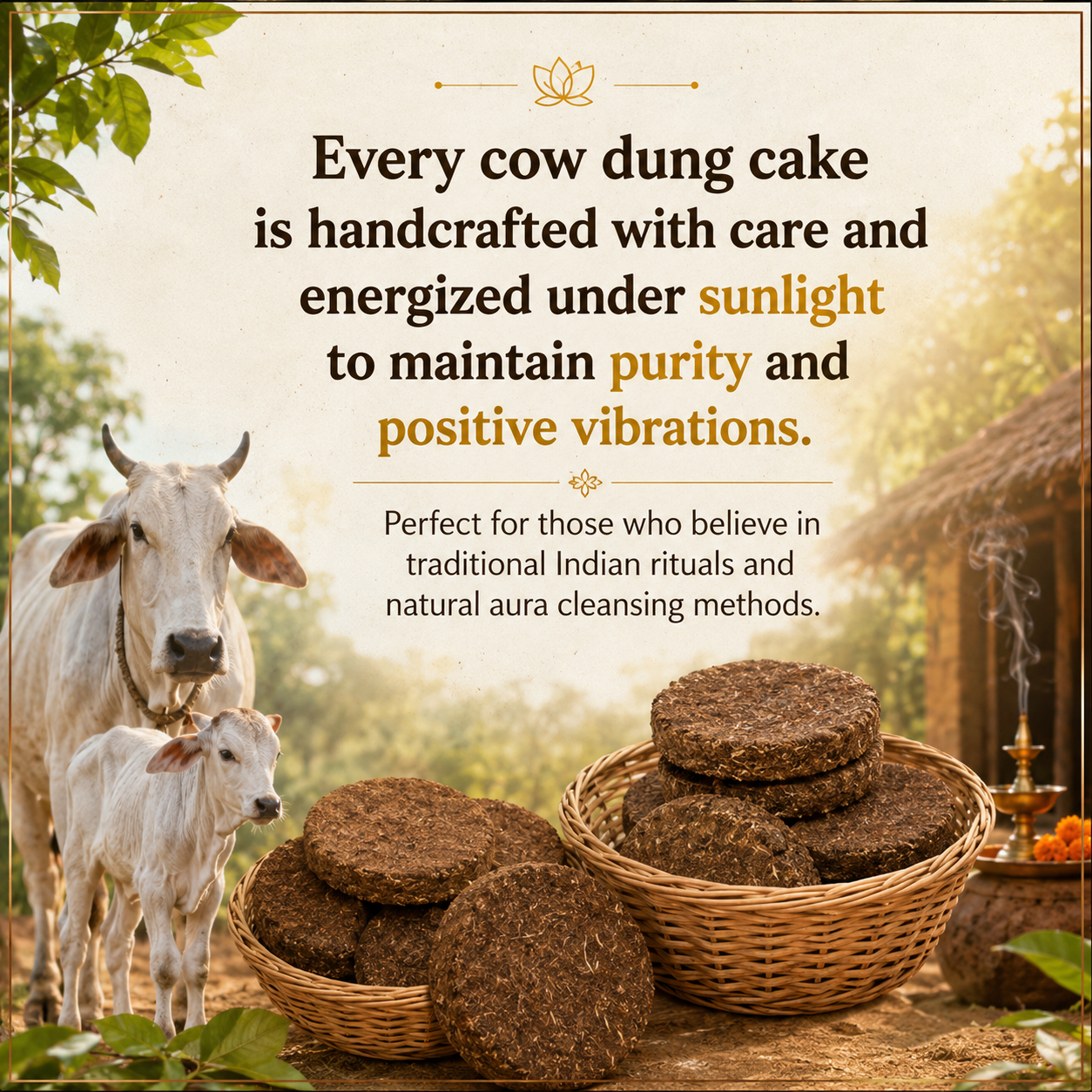 Pure Cow Dung Cakes (Upale) – Buy 2 Get 1 Free | Havan, Pooja & Aura Cleansing | 8-10 Pcs per Pack